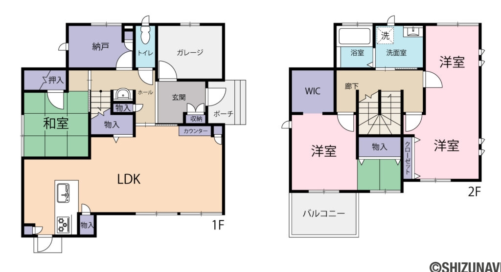 【積水ハウス施工・新所原駅徒歩圏内】湖西市新所原東　中古住宅の4LDK（LDK：19.8帖　東側洋室11.8帖　西側洋室8.3帖　和室7.4帖　納戸3.4帖　ガレージ4.6帖　WIC2.4帖
）の間取り図