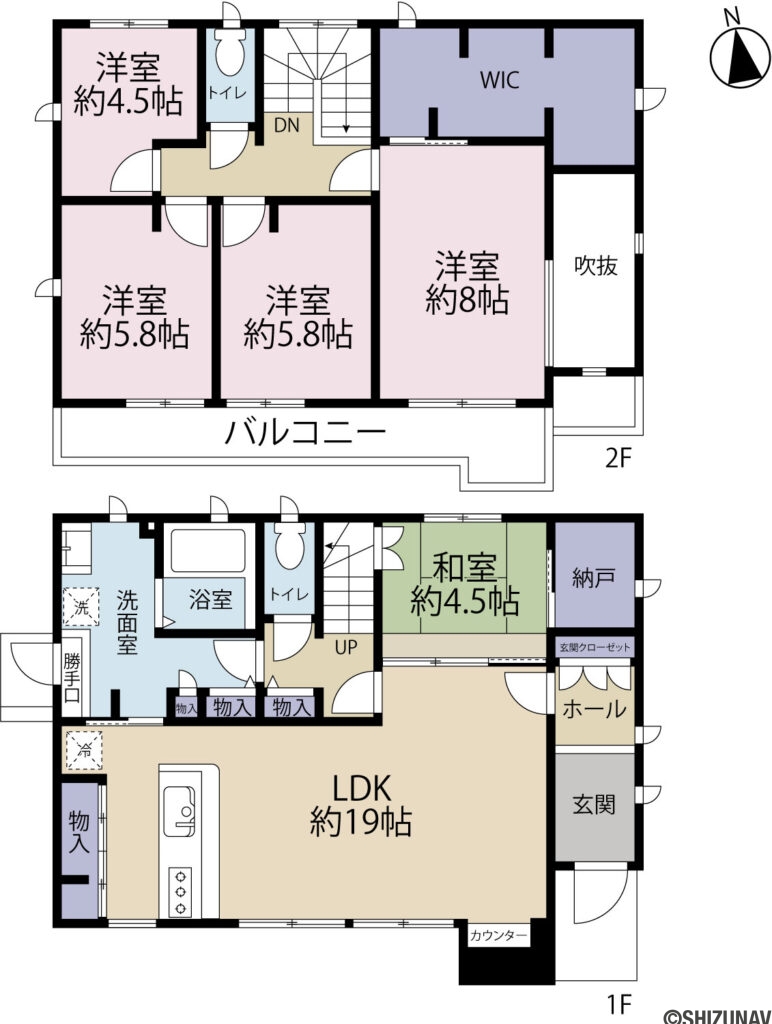 寺脇町 戸建ての中古住宅5LDK（LDK約19帖、和室約4.5帖、主寝室約8帖、洋室約5.8帖×2）