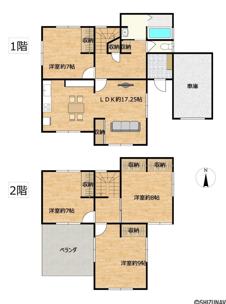 【リフォーム後間取り図】（予定）1階は2部屋を繋げてLDKに変更いたします。和室は洋室へリフォーム予定です。各部屋に収納がついており、収納力豊富なお家です。