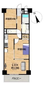【リフォーム後間取図】8階部分ならではの開放感と眺望が魅力の住戸です。水回り設備を一新し、フローリングの上張り、クロスを張り替え、リビングに隣接する洋室を備えた快適な住空間へと生まれ変わります。