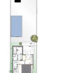 敷地を活かした建築・配置例です。広い庭と駐車スペースを確保した参考プランです。