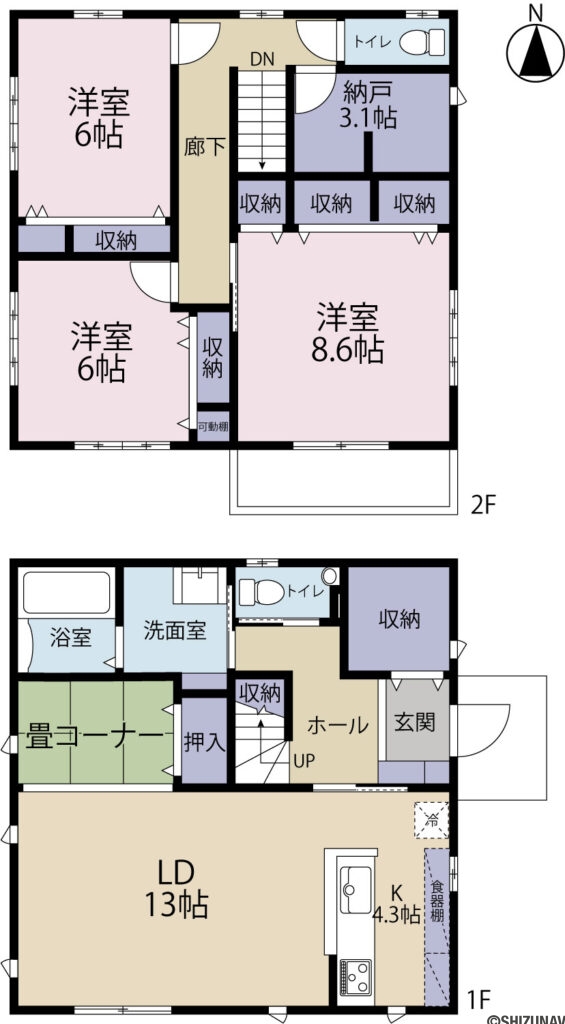袋井市春岡の中古住宅3LDK＋S（LDK 約17.3帖
洋室 約8.6帖
洋室 約6.0帖
洋室 約6.0帖）