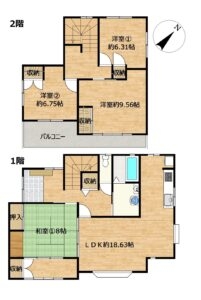 【RF後間取り図】フローリングは、1階は張替えを行い、2階はクリーニングを行います。水回り設備を交換し、駐車場っは3台分へ拡張予定の住まいです。