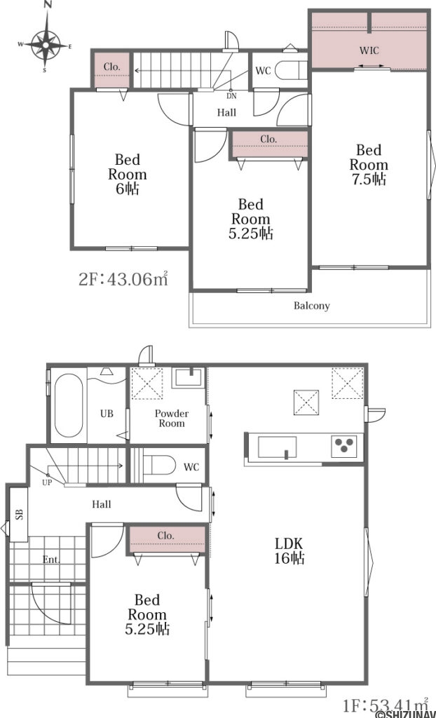 富士宮市富士見ケ丘 新築戸建の新築一戸建て4LDK（リビングダイニングキッチン16帖・洋室7.5帖・洋室6帖・洋室5.25帖・洋室5.25帖）