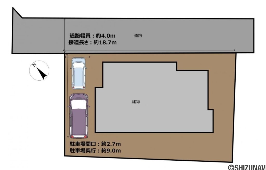 【区画図】縦列2台の駐車場がございます。
