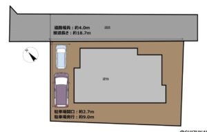 【区画図】縦列2台の駐車場がございます。