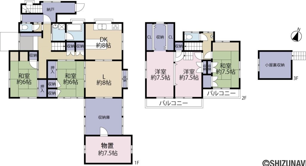 清水区港南町　戸建の5DK＋2Sの間取り図