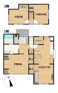 【リフォーム後間取図（予定）】3LDKの住宅です。各居室にクローゼットに加えて、キッチンパントリーや玄関シューズクロークなどもあり、収納力が高い住宅となっております。