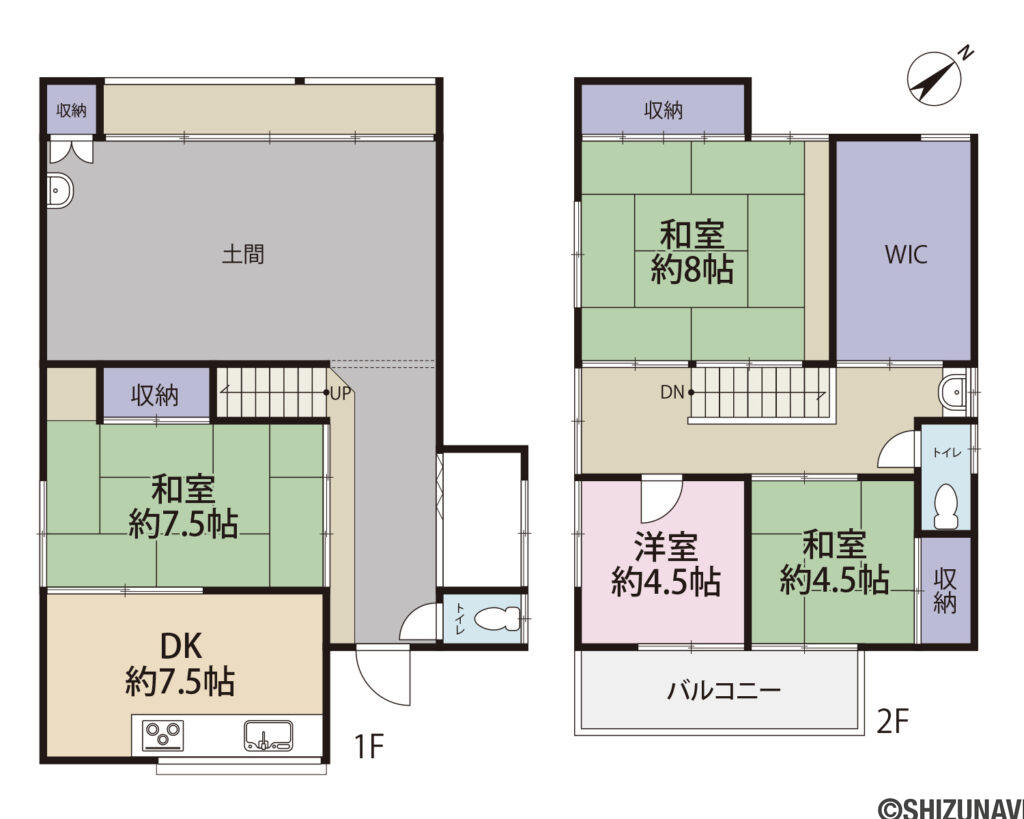 牧之原市波津　中古住宅の4LDK（別棟有
①116.42㎡　木造２階建　1981年8月築
②4.53㎡　物置　1983年5月築
）の間取り図