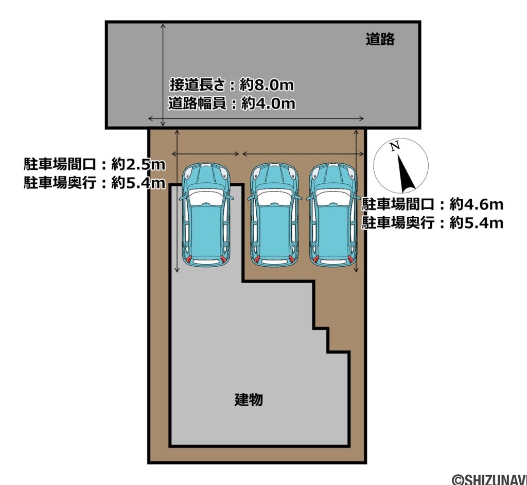 【区画図】並列3台駐車可能