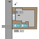 【区画図】車種によっては3台駐車可能となります。来客時の駐車スペースにも困りません。