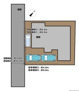【区画図】車種によっては3台駐車可能となります。来客時の駐車スペースにも困りません。