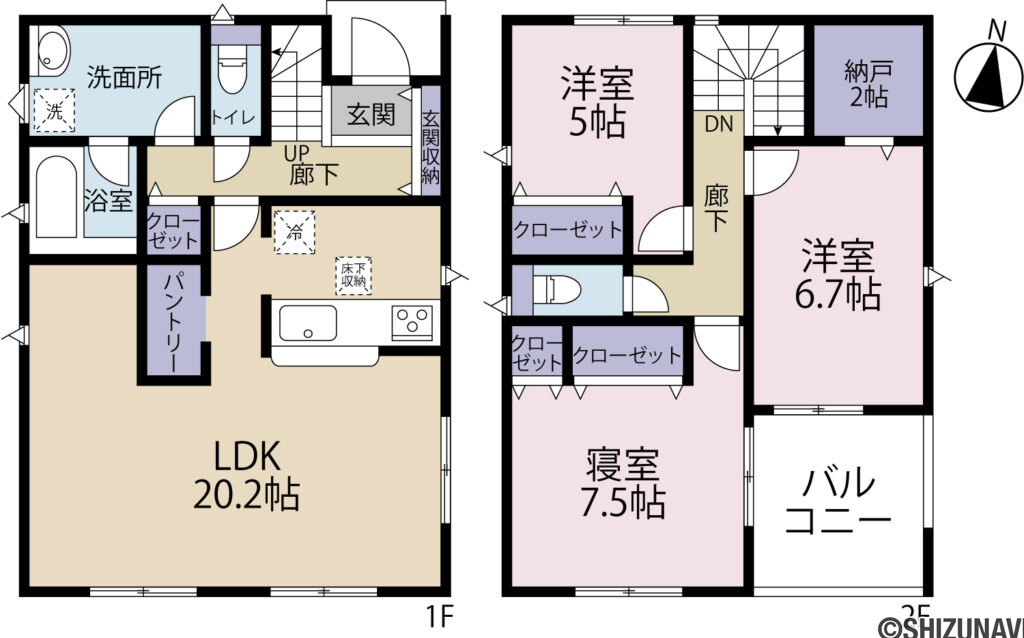 沼津市高尾台第６　全４棟　3号棟　駐車場2～3台可　3SLDK　テレワークコーナー・パントリー有りの3SLDKの間取り図