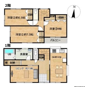 【リフォーム予定／間取り図】和室2部屋をを洋室へ変更し、現代のライフスタイルに合わせた使いやすい住空間へ。さらに、キッチン・浴室・洗面・トイレなどの水回り設備も一新し、快適な暮らしをサポートします。