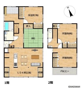 【リフォーム後間取図】約22帖の広々したLDKが魅力の4LDK住宅です。1階に居室が2部屋ある点も特徴です。