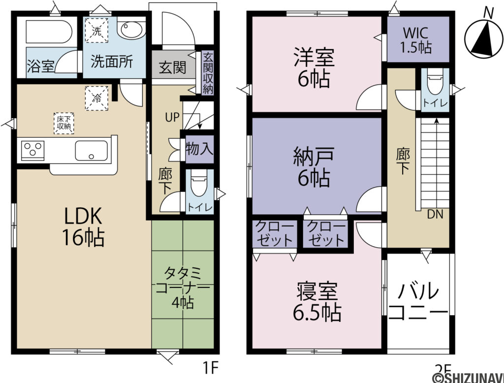 沼津市高尾台第６　全４棟　２号棟　駐車場2～3台可　２SLDK＋畳コーナーの2SLDKの間取り図