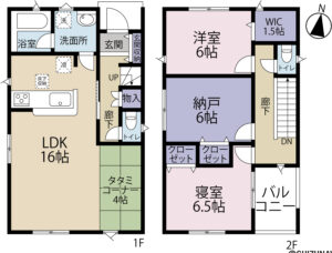 沼津市高尾台第６　全４棟　２号棟　駐車場2～3台可　２SLDK＋畳コーナーの物件画像