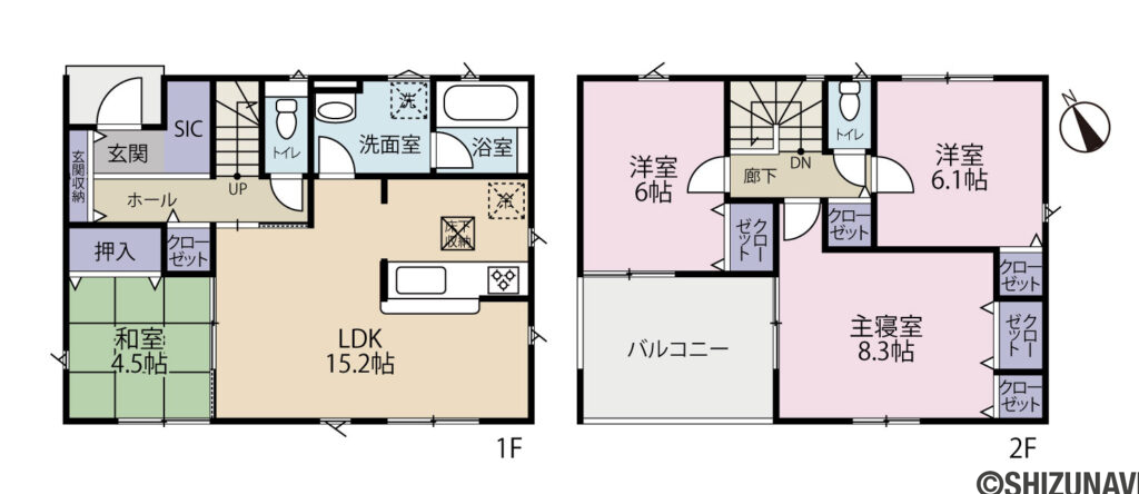 【2026年６月完成】富士宮市万野原新田第30　全２棟　１号棟の4LDKの間取り図