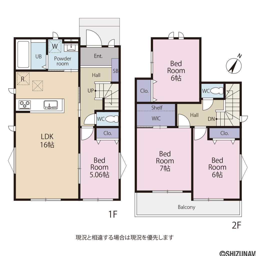 【2026.11完成予定】静岡市清水区蜂ヶ谷　新築一戸建て　の4LDK（1階：LDK16帖、洋室5.06帖
2階：洋室7帖、洋室6帖、洋室6帖）の間取り図