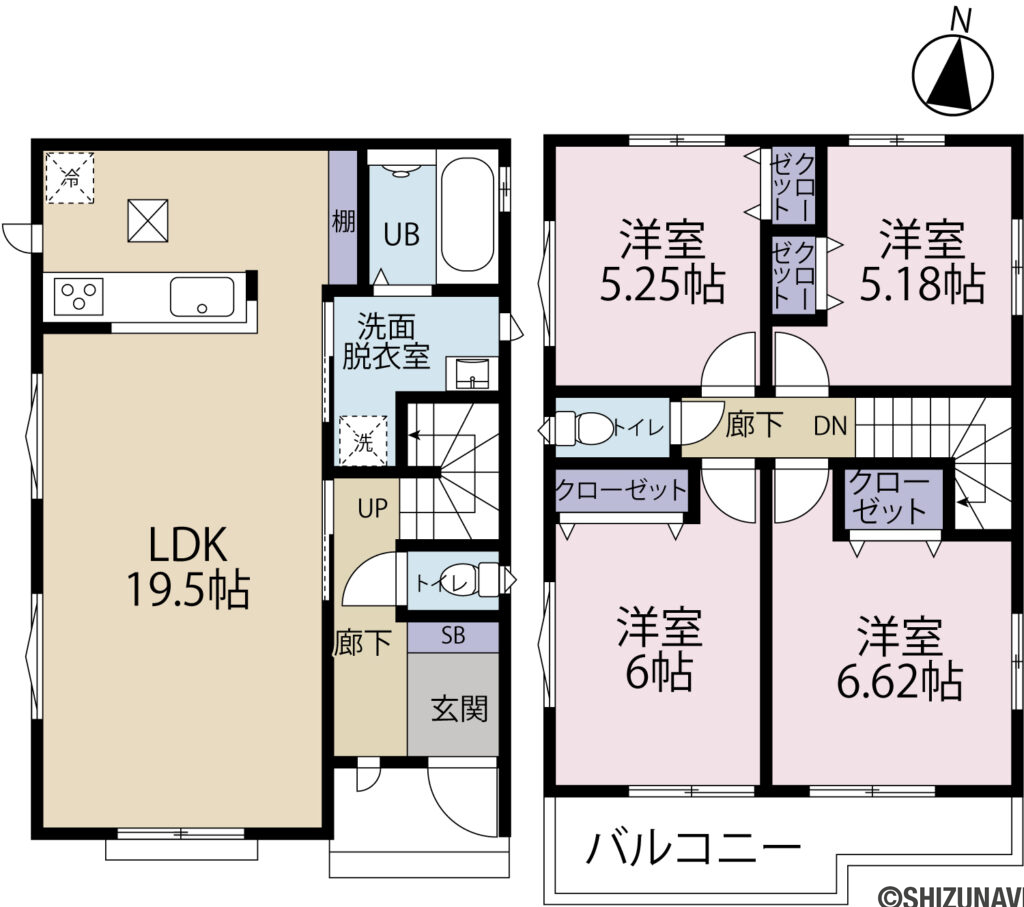 【長期優良住宅】ハートフルタウン清水町徳倉2622番　全２棟　A号棟　4LDK　19.5帖のLDKの4LDKの間取り図