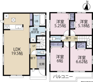 【長期優良住宅】ハートフルタウン清水町徳倉2622番　全２棟　A号棟　4LDK　19.5帖のLDKの物件画像