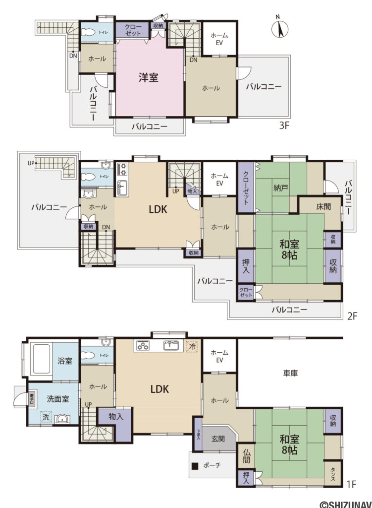 静岡市清水区原　二世帯向け中古住宅の4SLDK（4LDK+LDK　二世帯向け住宅）の間取り図