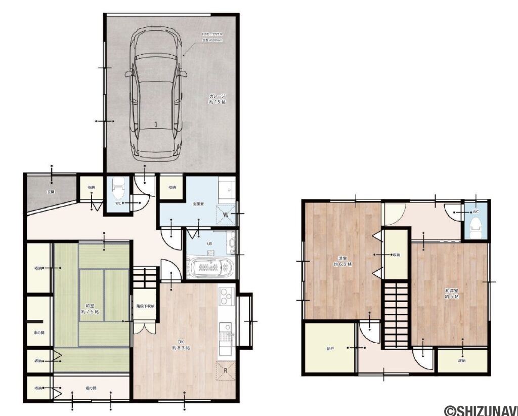 浜松市中央区篠原町　中古住宅の中古住宅3DK（ダイニングキッチン約8.3帖、和室約7.5帖、洋室約6.8帖、和洋室約6帖）