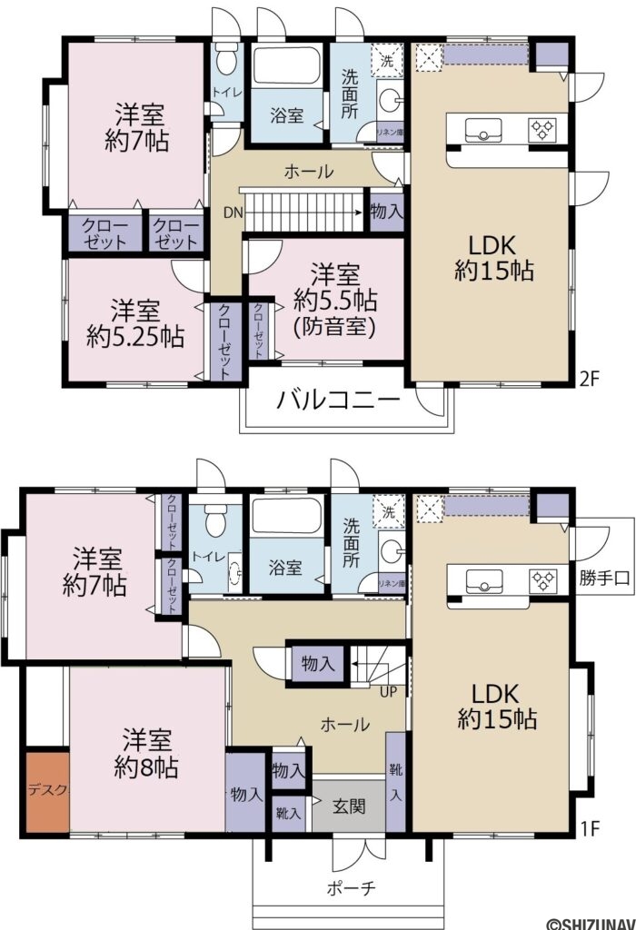 伊豆の国市墹之上　中古住宅の中古住宅5LDK（1階：LDK 約15帖・洋室 約7帖・洋室 約8帖／
2階：LDK 約15帖・洋室 約7帖・洋室 約5.5帖・洋室 約5.25帖）