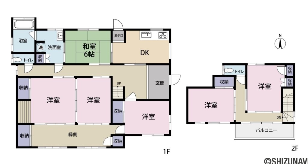 富士市比奈　中古戸建の中古住宅6DK（ダイニングキッチン・洋室・洋室・洋室・洋室・洋室・和室6帖）