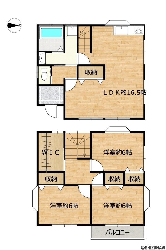 葵区松富　間取図の中古住宅3LDK（LDK16.5帖、洋室6帖、洋室6帖、洋室6帖）