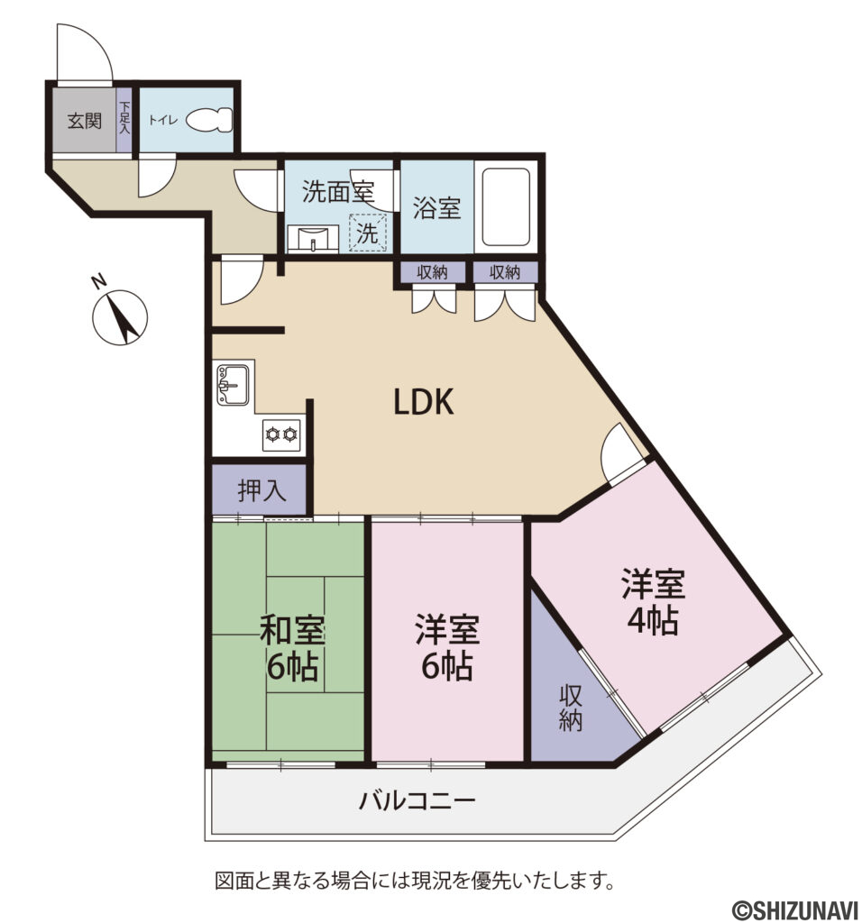 飽きのこない３LDKの間取り。