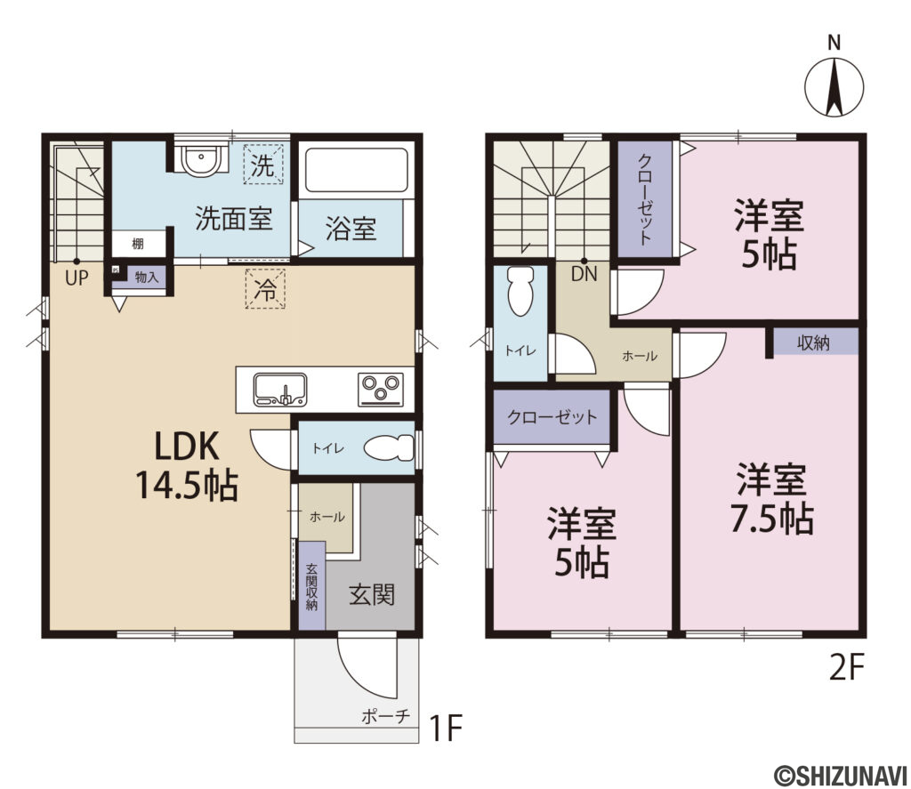 浜松市中央区飯田町　中古戸建ての中古住宅3LDK（LDK14.5帖、洋室5帖、5帖、7.5帖）